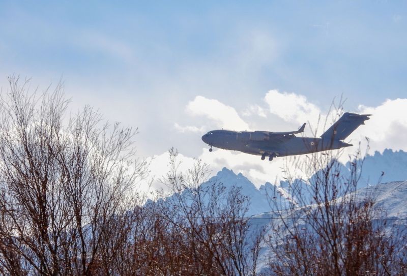 Leh: An IAF plane flies over the Ladakh region amid India-China stand off, in Leh, Friday, Jan. 15, 2021. (PTI Photo)